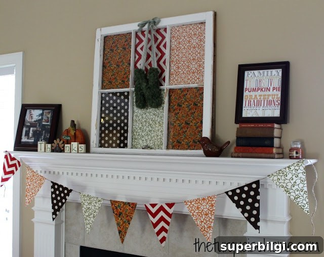 fall mantel decor with diy bunting