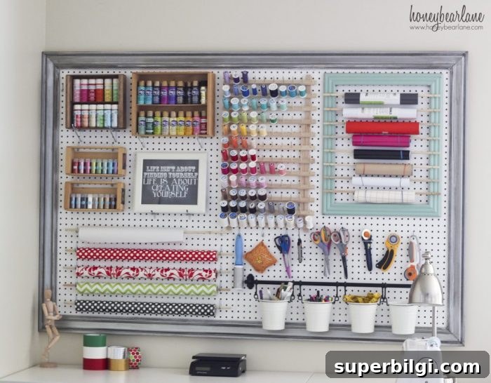 10 Colorful Craft Room Organization Ideas for Inspiring Spaces 4 Amazing Organized Craft Pegboard by Honeybear Lane