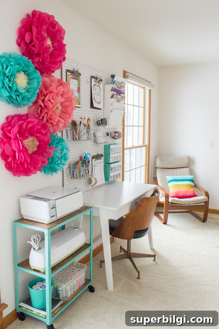 10 Colorful Craft Room Organization Ideas for Inspiring Spaces 7 A Pop of Color Office and Craft Room from White House Black Shutters