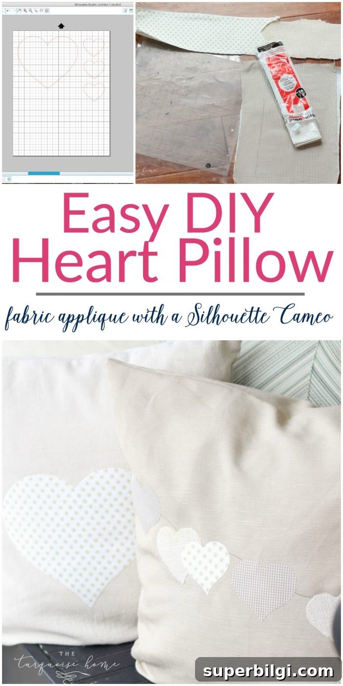 DIY Heart Pillow Cover with Fabric Applique and Silhouette Cameo 2 Such a CUTE and easy DIY pillow project! | Fabric Appliqué with a Silhouette Cameo