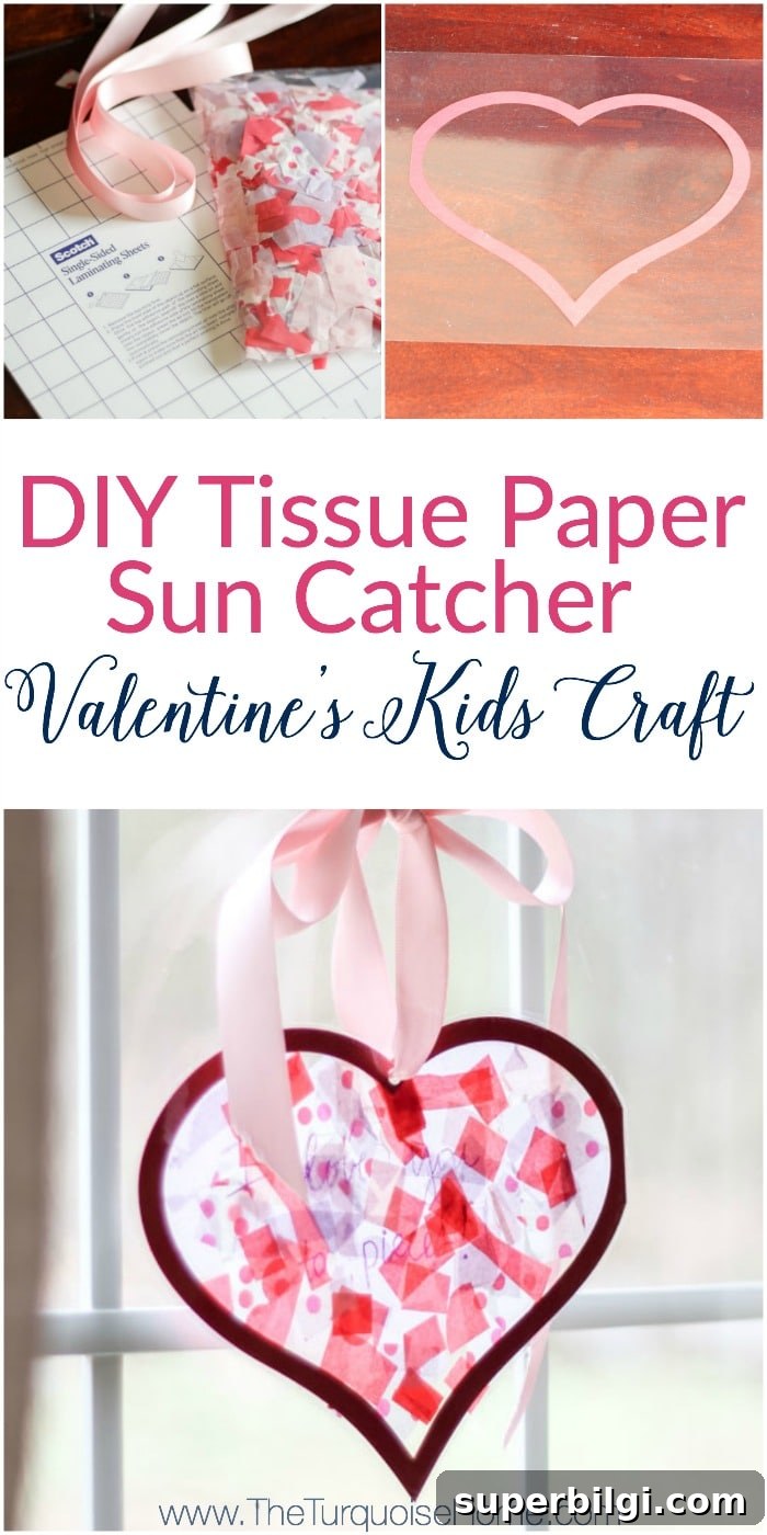 We used this in my daughter's Kindergarten class party! The kids LOVED it! | DIY Tissue Paper Sun Catcher Valentine's Kid Craft