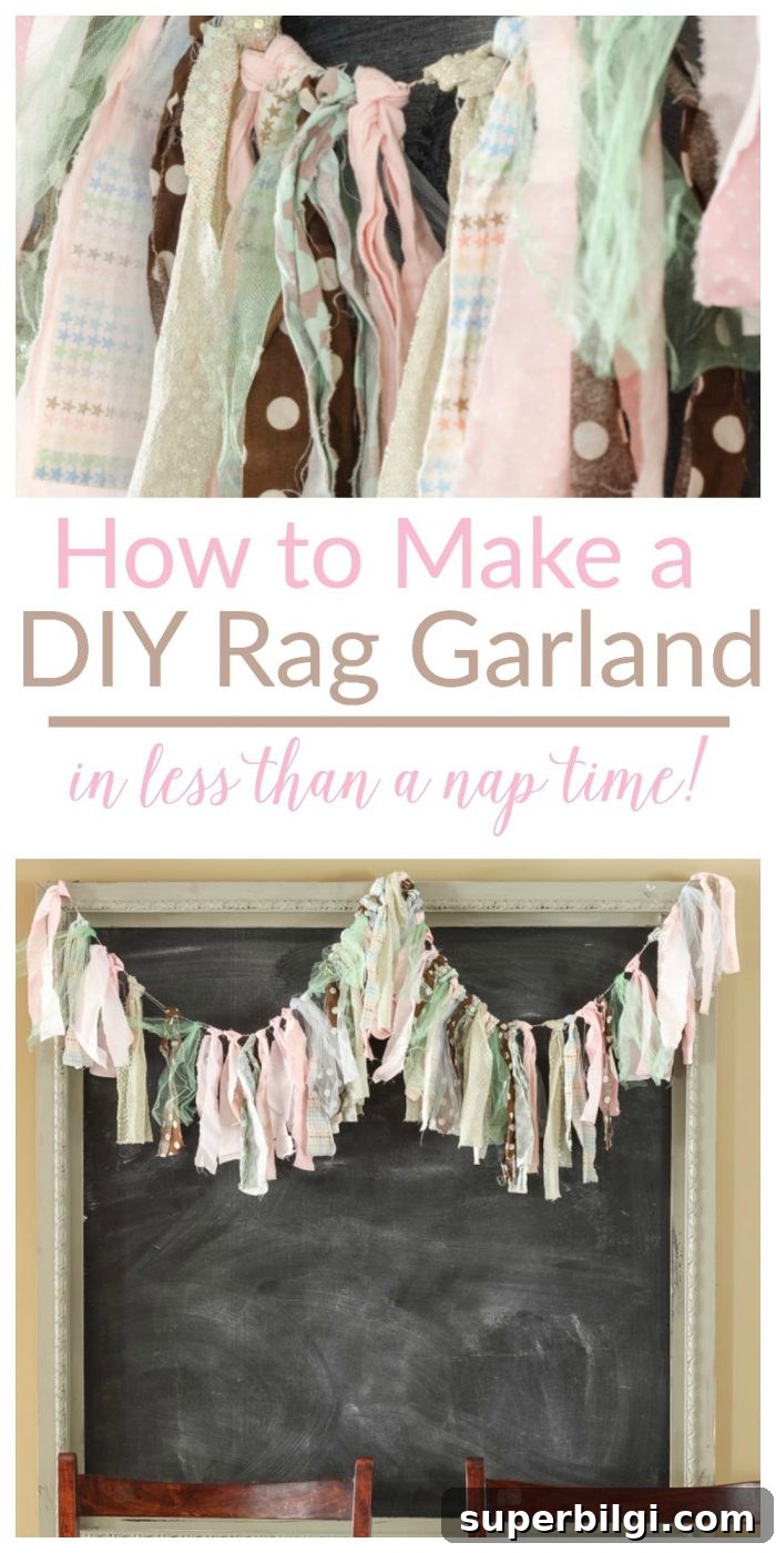 DIY Spring Rag Garland: Charming Step-by-Step Tutorial 6 A finished rag garland hanging over a mantel.