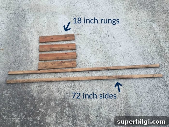 laying out boards to make a decorative ladder