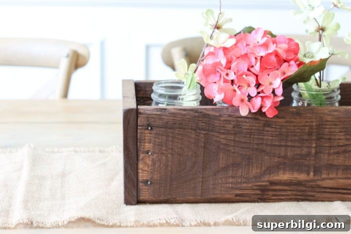 DIY Wooden Box Centerpiece Ideas for Table and Wedding Decor 9 I'm in love!! I'm going to make this project ASAP! DIY Farmhouse Wooden Box Centerpiece | Kreg Jig | Woodworking | Rustic Home Decor | Farmhouse Decor