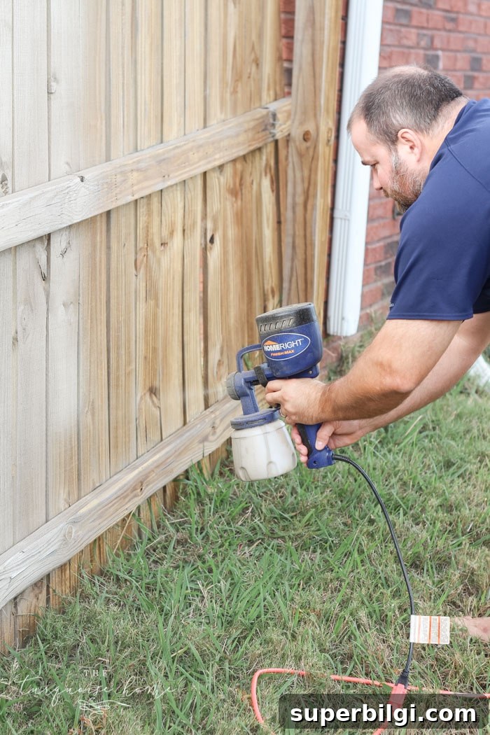 How to Paint a Wooden Fence Quickly: Step-by-Step Guide 10 This inexpensive paint sprayer is awesome!! How to Paint a Wood Fence the Easiest and Fastest Way! Take a minute to CLICK the link and access hundreds of other tutorials, tips and ideas for DIY home projects. This site is a MUST for any DIYer.