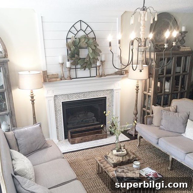 10 Farmhouse Living Room Ideas to Inspire Your Decor 11 A Rustic, Neutral Farmhouse Living Room from Plum Pretty Decor and Design | 10 Stunning Farmhouse Living Rooms