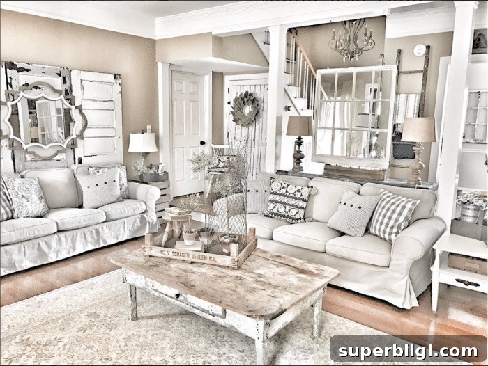 10 Farmhouse Living Room Ideas to Inspire Your Decor 12 A Gorgeous, Layered Farmhouse Living Room from Bless This Nest | 10 Stunning Farmhouse Living Rooms