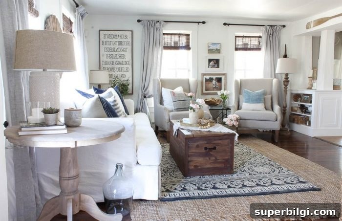 10 Farmhouse Living Room Ideas to Inspire Your Decor 6 A Layered, Farmhouse Living Room from Rooms for Rent | 10 Stunning Farmhouse Living Rooms