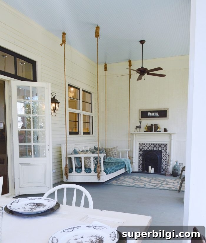 Front Porch Decorating Ideas to Boost Curb Appeal 4 Rope anchored back porch swing