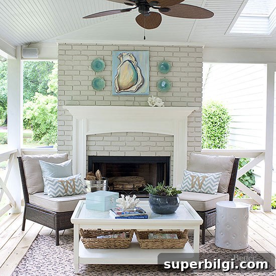 Front Porch Decorating Ideas to Boost Curb Appeal 8 Outdoor fireplace with coastal vibes