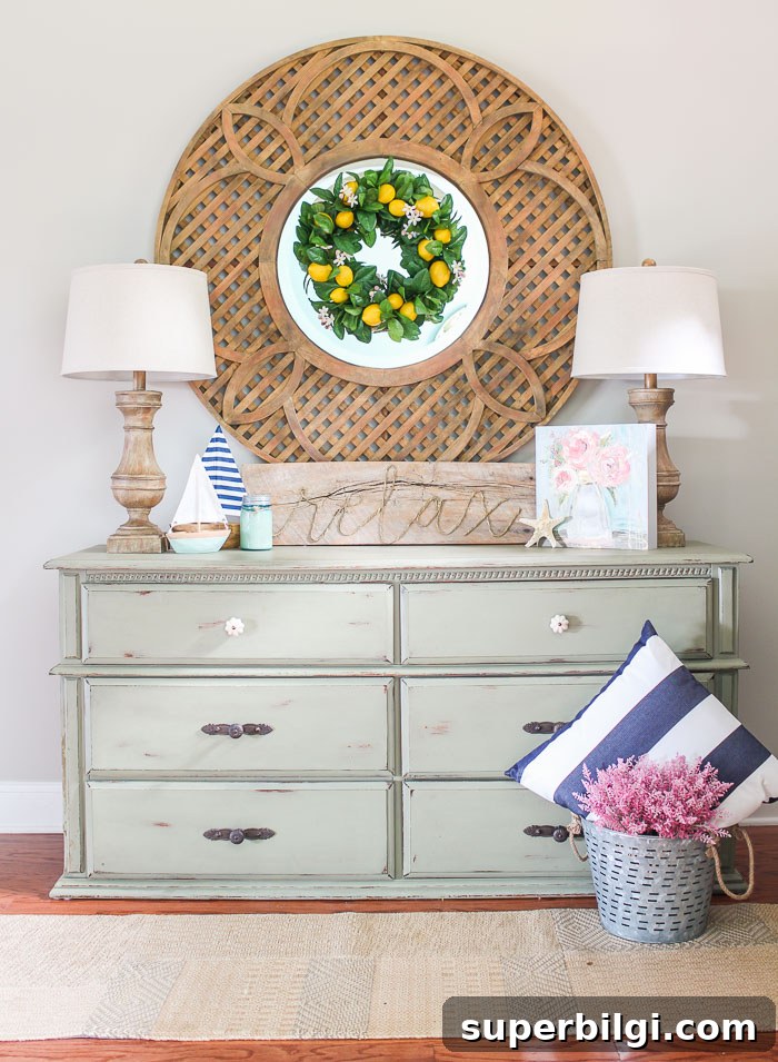 Coastal Summer Mantel Decorating Ideas 13 Cute Lemon Wreath and Summer Entry Way