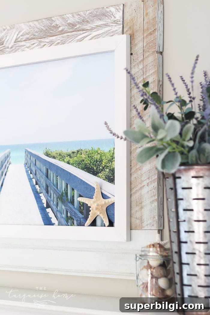 Coastal Summer Mantel Decorating Ideas 3 Simply Beachy Summer Mantel at theturquoisehome.com