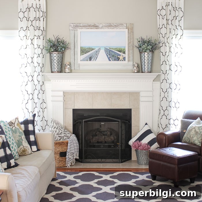 Coastal Summer Mantel Decorating Ideas 4 Simply Beachy Summer Mantel at theturquoisehome.com