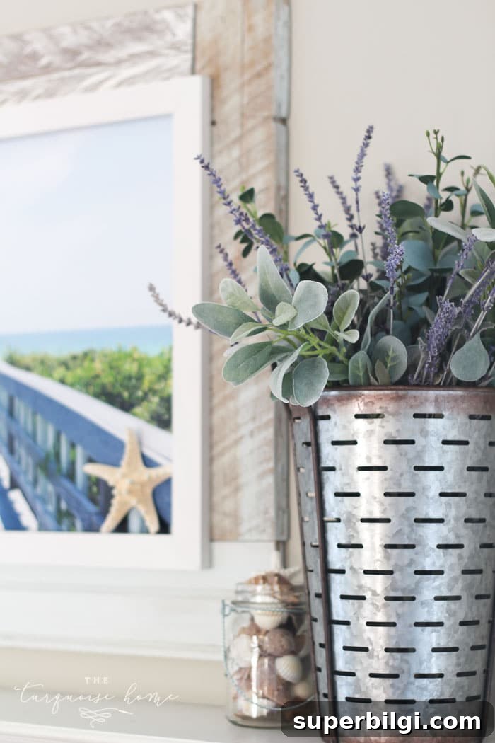 Coastal Summer Mantel Decorating Ideas 6 Simply Beachy Summer Mantel at theturquoisehome.com