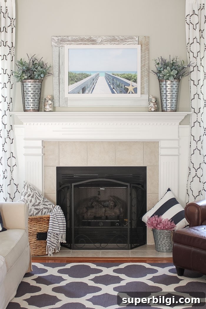 Coastal Summer Mantel Decorating Ideas 7 Simply Beachy Summer Mantel at theturquoisehome.com