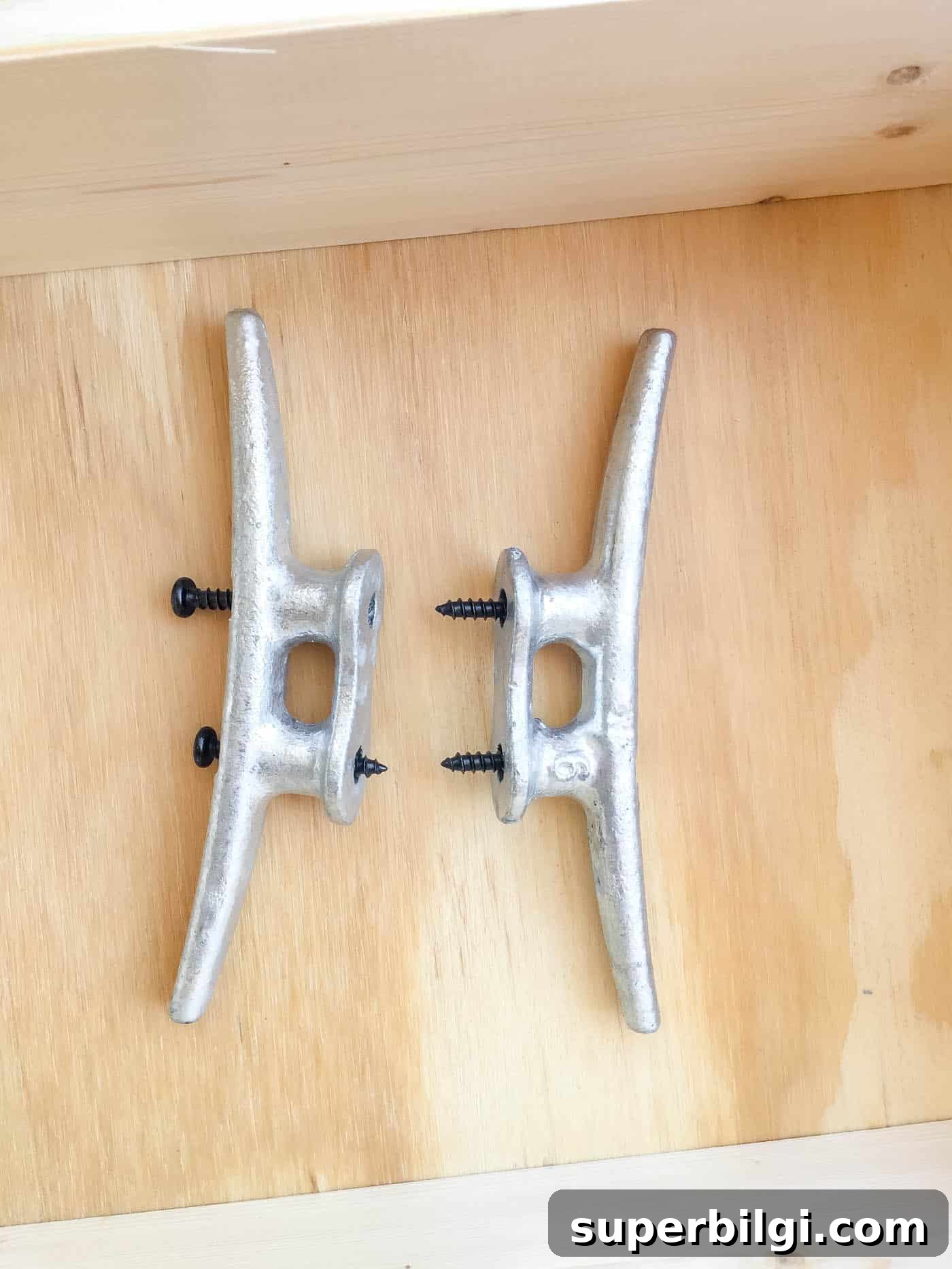 DIY Concrete Tray with Dock Cleat Handles Tutorial 8 attach the screws to the dock cleats.
