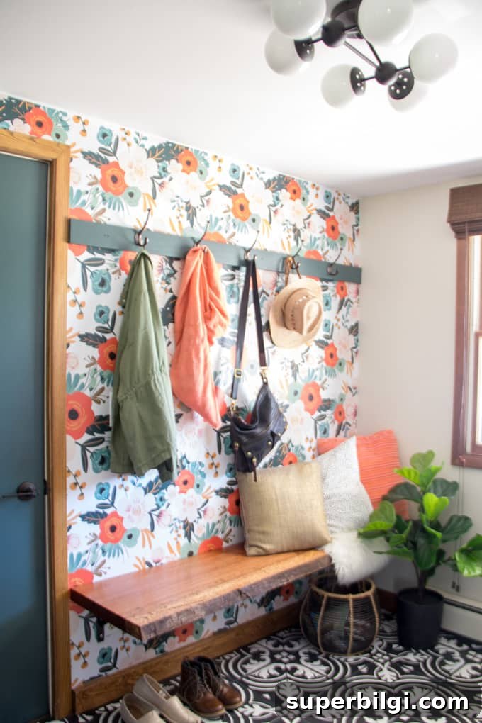20 Mudroom Ideas for a Stylish, Functional Entryway 11 Modern Mudroom with Wallpaper