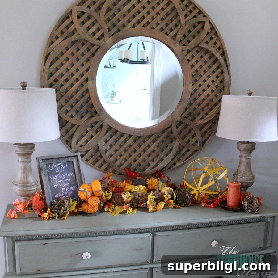 Fall Home Tour: Festive Autumn Decorating Ideas 10 Fall Vignette with new lighting