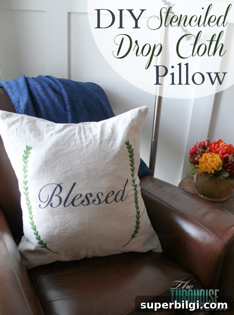 How to Stencil a Drop Cloth Pillow Cover 2 DIY Stenciled Drop Cloth Pillow #diy #dropcloth #silhouette