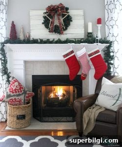 Christmas Home Tour 2013: Pretty in Plaid 34 Traditional Red and Green Christmas Mantel. Find out all the details at TheTurquoiseHome.com