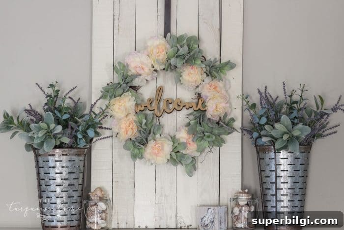 How to Make a Lamb's Ear and Peony Wreath 2 A Lamb's Ear Wreath with peonies and a welcome sign! Perfect for any farmhouse decor!