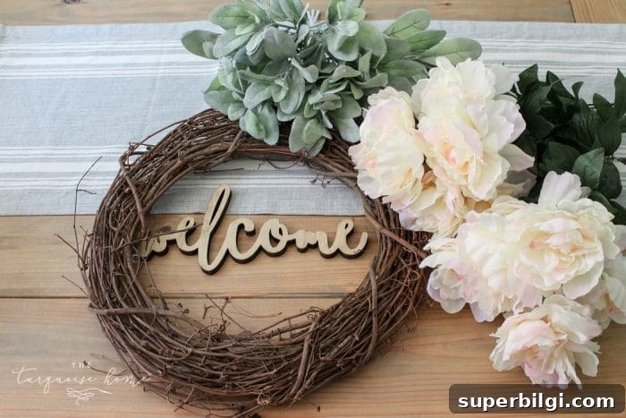 How to Make a Lamb's Ear and Peony Wreath 3 Collect your supplies for your lamb's ear wreath with peonies!