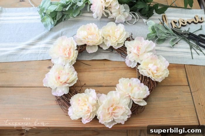 How to Make a Lamb's Ear and Peony Wreath 4 Add the peonies first to the lamb's ear wreath.