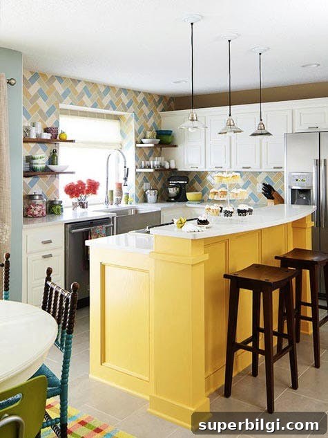 A Bright Yellow Kitchen Island