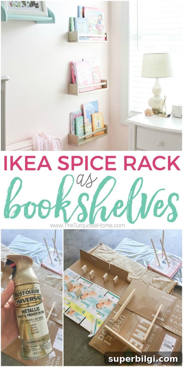 Turn IKEA Spice Racks into Stylish Bookshelves 9 These Ikea Spice Racks make awesome bookshelves for less than $5! Click to get the full tutorial.