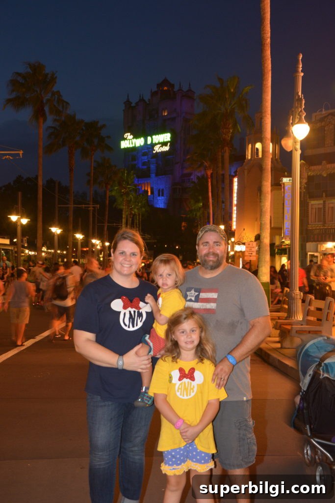 Disney World with Little Kids: First-Time Family Tips 9 Hollywood Studios in front of the Tower of Terror