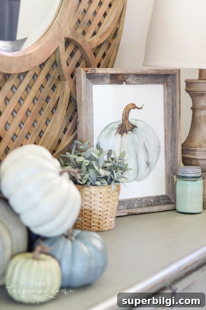Neutral Fall Entryway and Kitchen Decor Ideas 12 Love this cinderella pumpkin art print! adorable!!