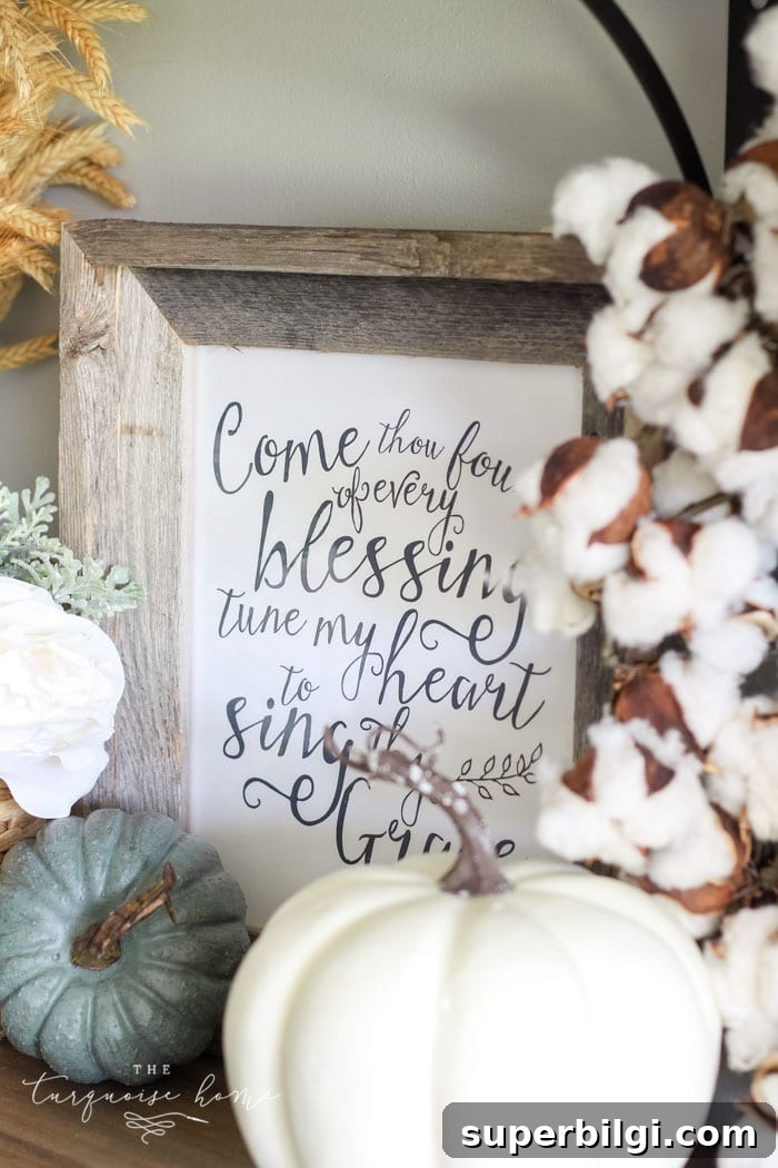 Neutral Fall Entryway and Kitchen Decor Ideas 7 Come Thou Fount of Many Blessings fall printable