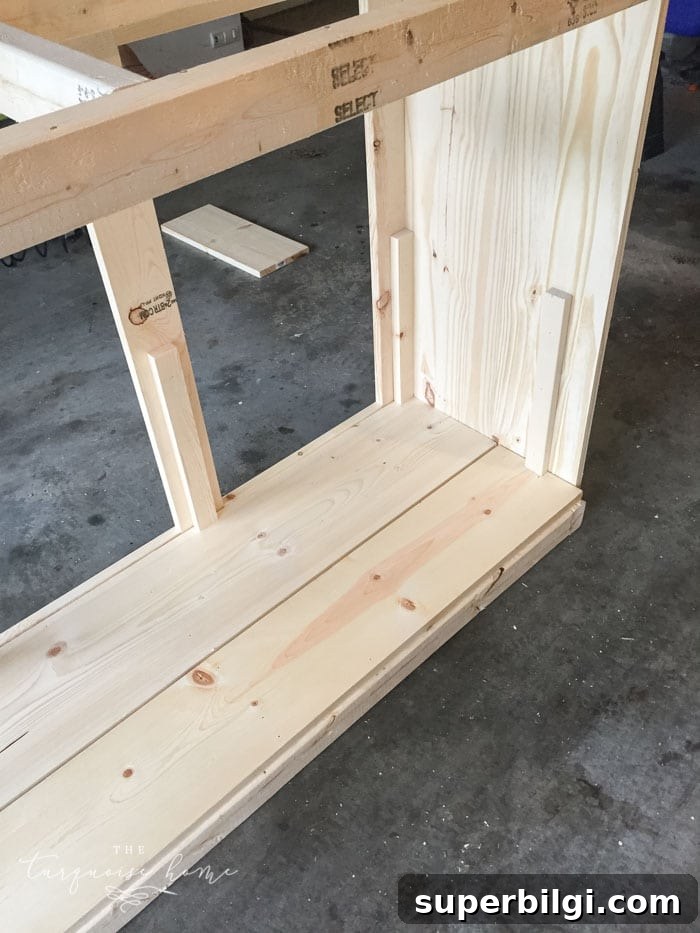 DIY Farmhouse Media Console Table Plans and Tutorial 8 Add the lower shelf