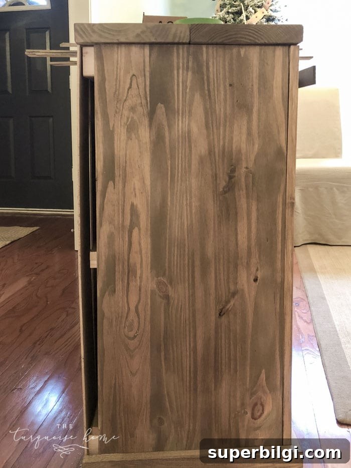 DIY Farmhouse Media Console Table Plans and Tutorial 13 Adding side trim