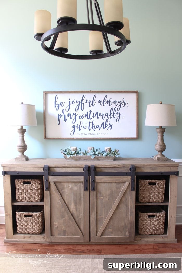 DIY Farmhouse Media Console Table Plans and Tutorial 3 DIY Farmhouse Media Console Table - all the plans to make it yourself!