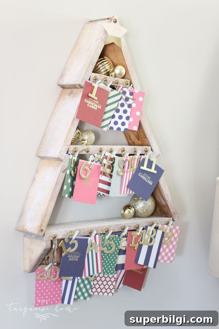 DIY Snowy Christmas Tree Shelf and Advent Calendar Tutorial 12 The most adorable DIY snowy Christmas Tree Shelf lends itself to the perfect spot for an advent calendar. LOVE it!!