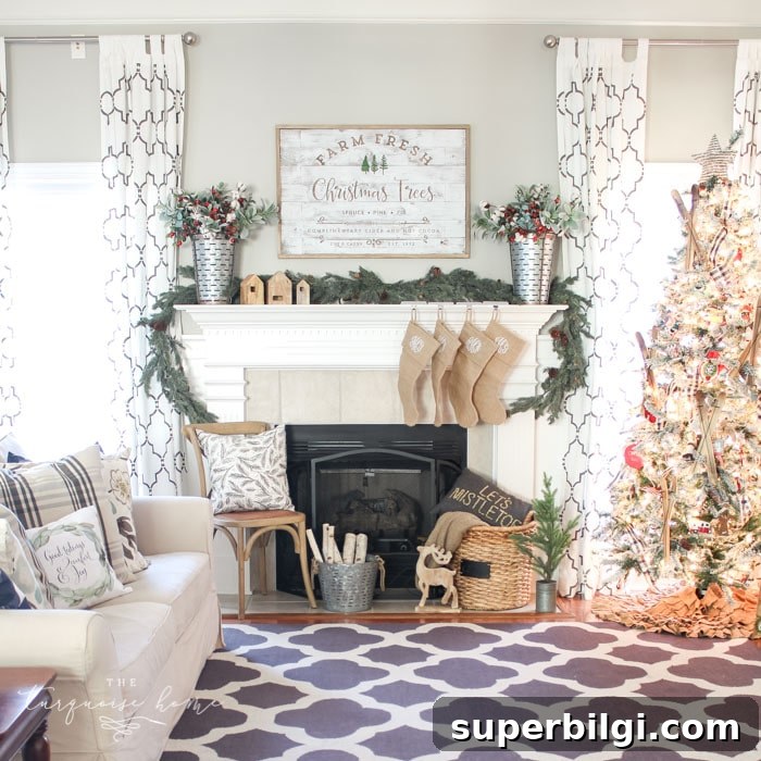 Farm-Fresh Christmas Tree Mantel Ideas 2 A Farm Fresh Christmas Trees Mantel. Rustic, farmhouse Christmas decor.