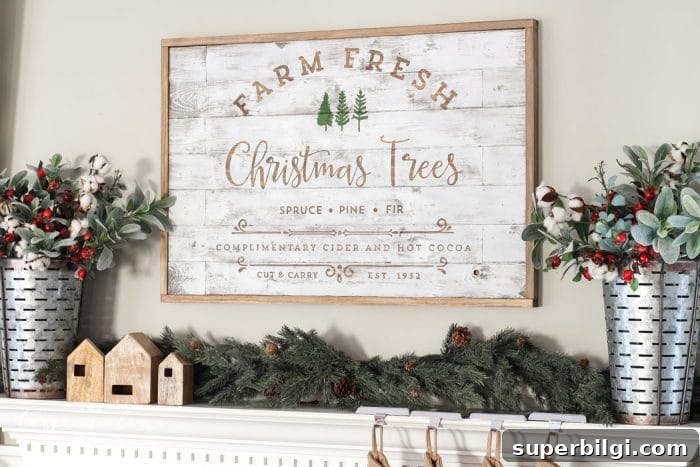 Farm-Fresh Christmas Tree Mantel Ideas 4 A Farm Fresh Christmas Trees Mantel. Rustic, farmhouse Christmas decor.