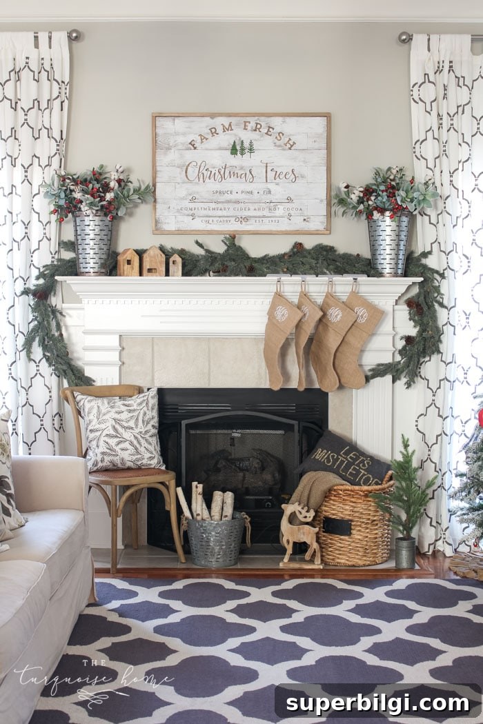 Farm-Fresh Christmas Tree Mantel Ideas 5 A Farm Fresh Christmas Trees Mantel. Rustic, farmhouse Christmas decor.