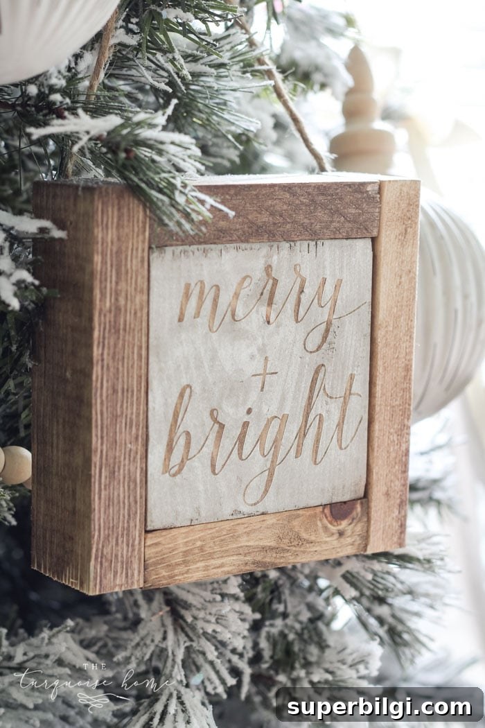 Mini Wooden Christmas Sign Ornaments for Tree Decor 2 Create a simple wooden sign with a cute saying and create a rustic, farmhouse Christmas look for cheap!