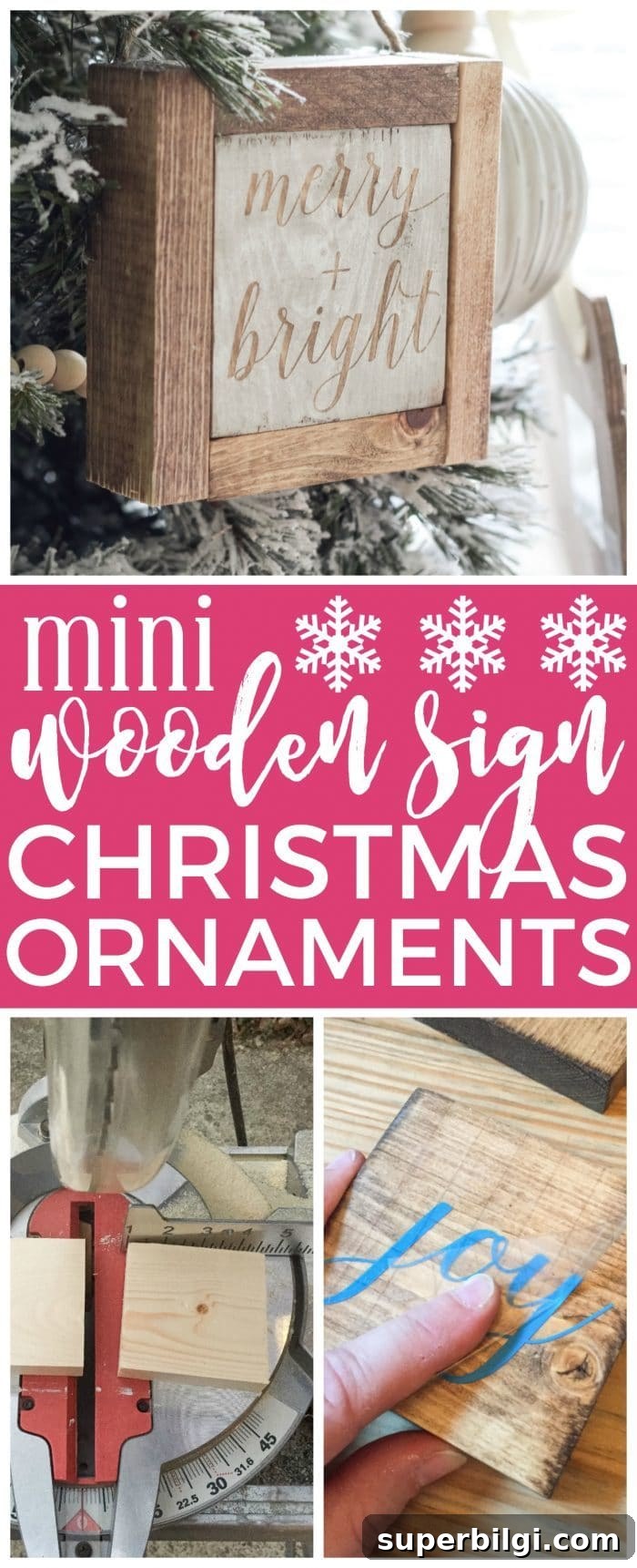 Mini Wooden Christmas Sign Ornaments for Tree Decor 9 Mini Wooden Sign Christmas Ornaments | Create a simple wooden sign with a cute saying and create a rustic, farmhouse Christmas look for cheap!
