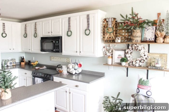 Cozy Farmhouse Christmas Kitchen Decor Ideas 4 Open Farmhouse Christmas Shelves in Kitchen