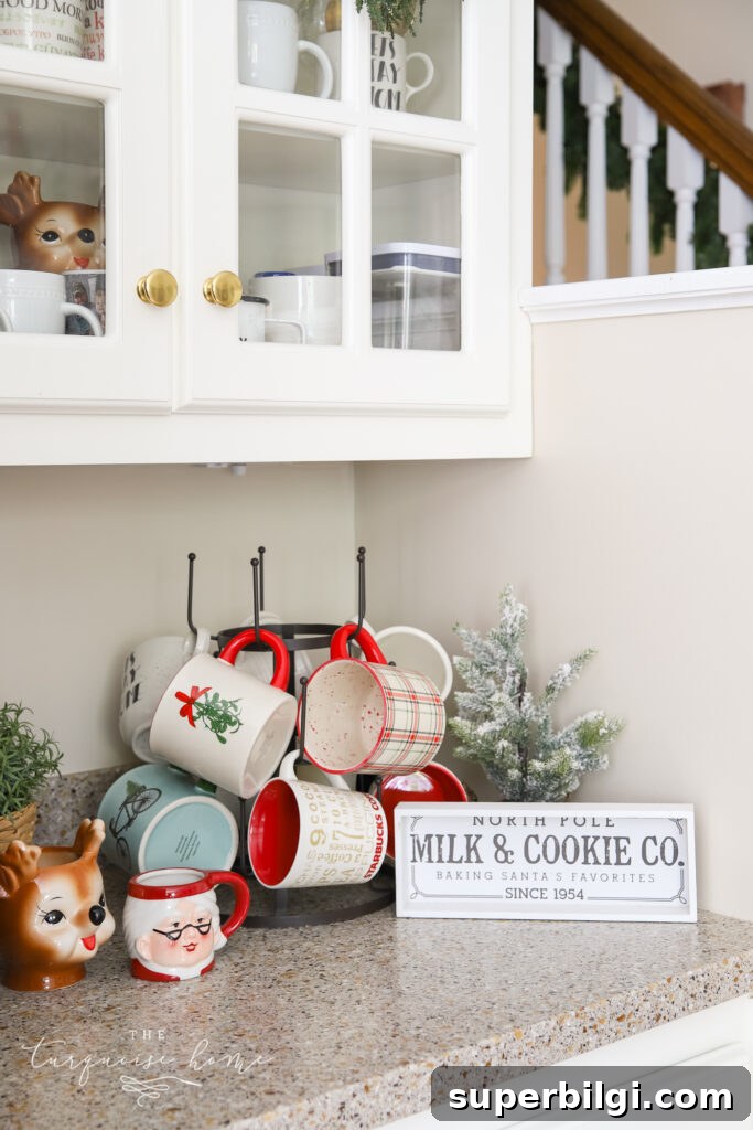 Cozy Farmhouse Christmas Kitchen Decor Ideas 5 Christmas mugs in the kitchen