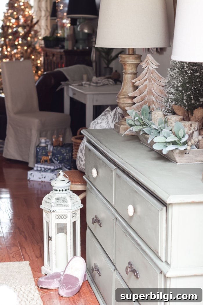 Neutral Christmas Entryway Ideas for a Warm Welcome 11 A neutral Christmas entry way - not too fussy or fancy!