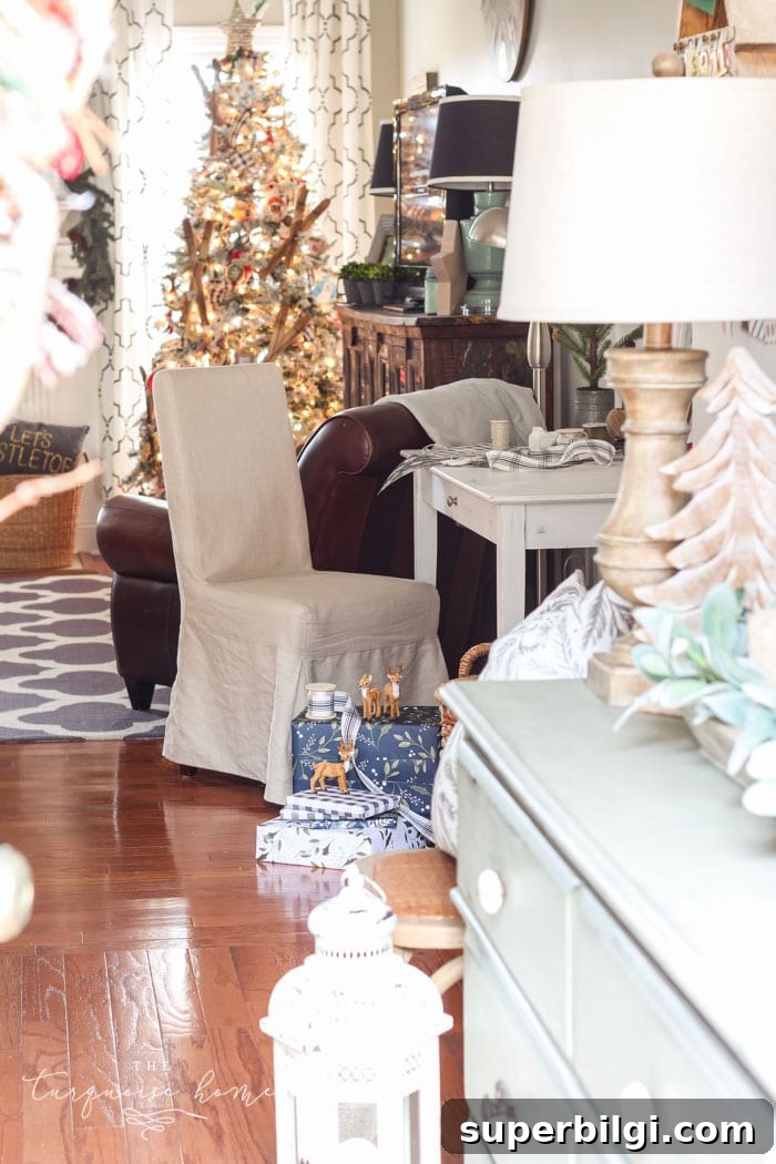 Neutral Christmas Entryway Ideas for a Warm Welcome 12 A neutral Christmas entry way - not too fussy or fancy!