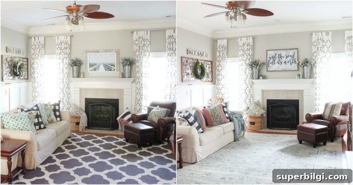 My Favorite Distressed Blue Vintage Rugs for Timeless Style 5 Side-by-side living room view