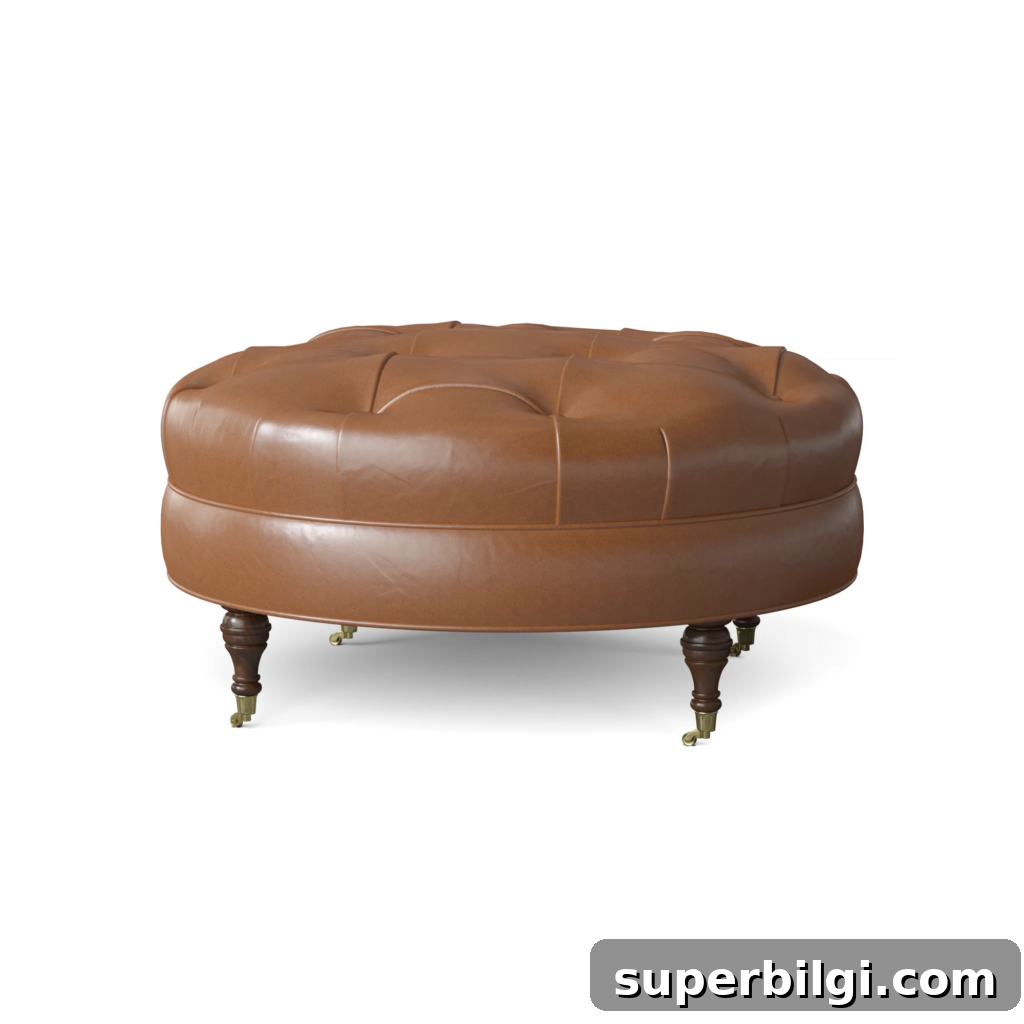 Coffee Table Decor Ideas to Elevate Your Living Room 16 cognac leather round ottoman coffee table