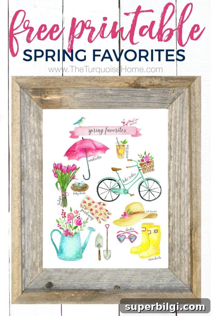 Download this Spring Favorites Free Printable with birds, blooms, and rainboots. And gather inspiration from a fresh, flowery spring vignette.
