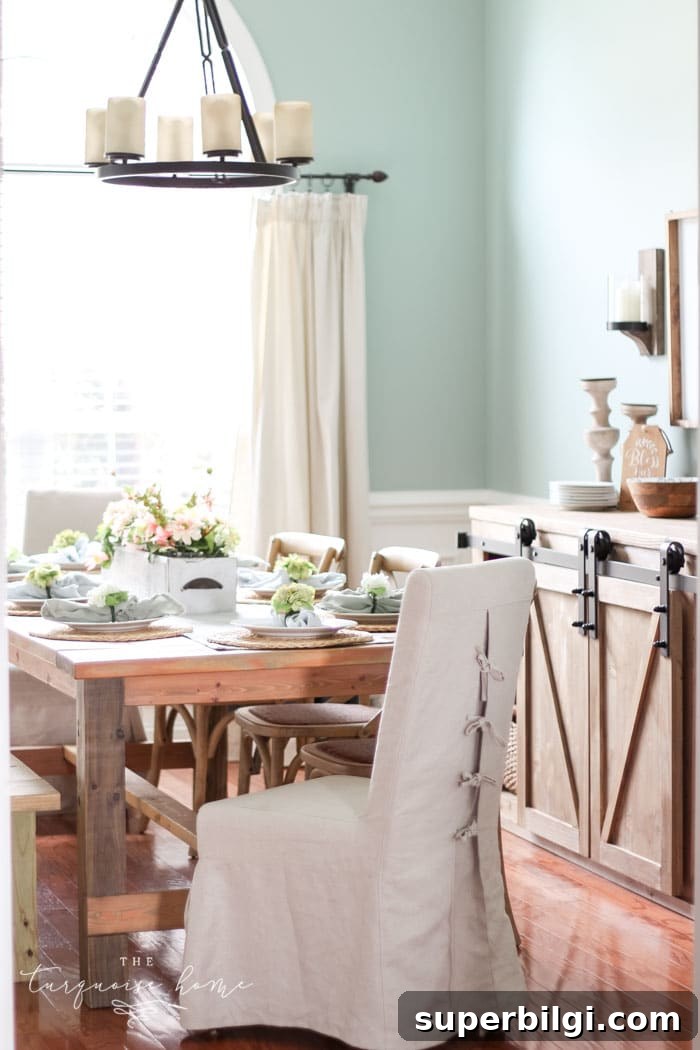 Farmhouse Spring Decor Ideas to Refresh Your Home 7 Farmhouse Spring Decorating in the Dining Room | Blue and Green spring decor