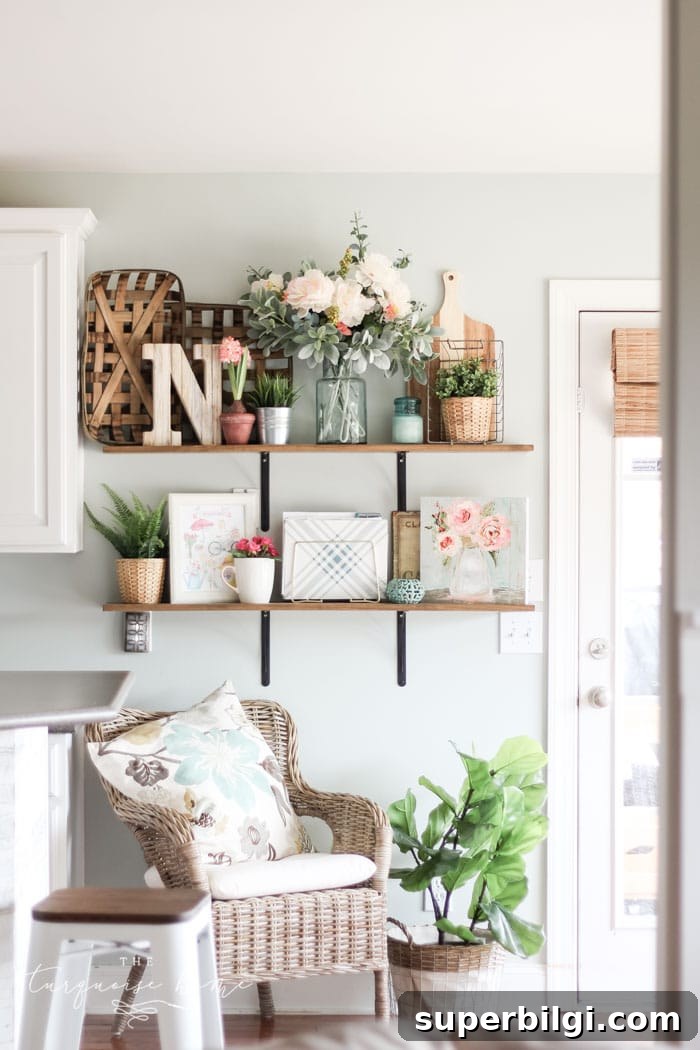 Farmhouse Spring Decor Ideas to Refresh Your Home 3 Farmhouse Spring Decorating Ideas - Open Shelves in the Kitchen!
